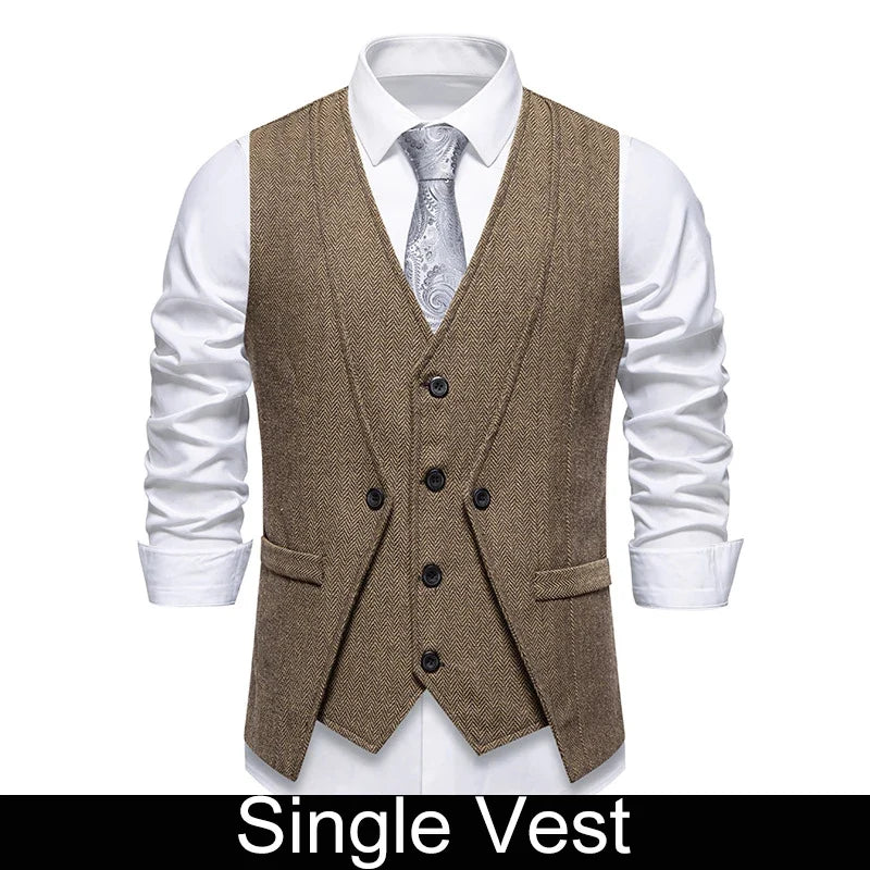 Waistcoat Man British Style Turn Down Collar Men Vest Slim Solid Double-breasted Sleeveless Versatile Male Suit Vest
