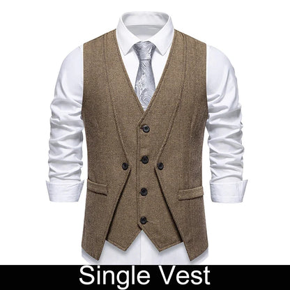 Waistcoat Man British Style Turn Down Collar Men Vest Slim Solid Double-breasted Sleeveless Versatile Male Suit Vest