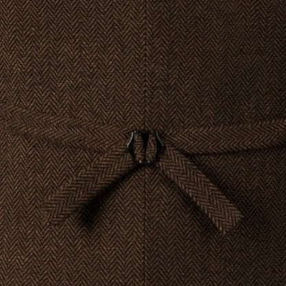 Men Vest Coffee Herringbone Single Button Lapel Waistcoat For Wedding Banquet Office Business Work Daily Casual Men Suit Vest