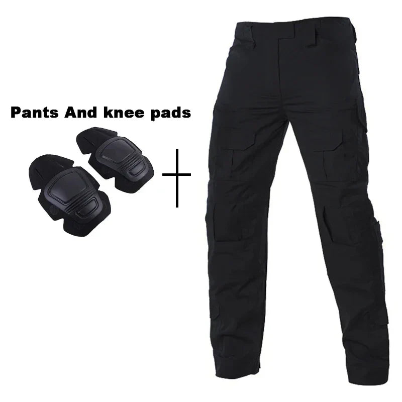 Outdoor Tactical Uniform Military Camo Hiking Training Shirts Workwear Cargo Pants+Pads Airsoft Paintball Hunting Clothes Sets