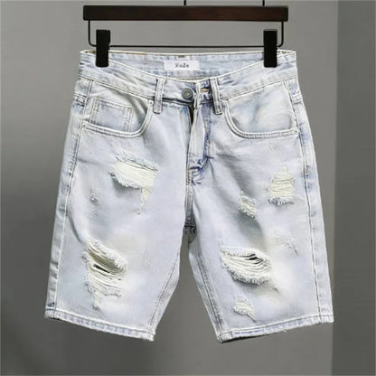 2026 Mens Summer Distressed Denim Shorts Baggy Casual Ripped Jeans Straight Leg Five Inch Shorts Streetwear Loose Fit