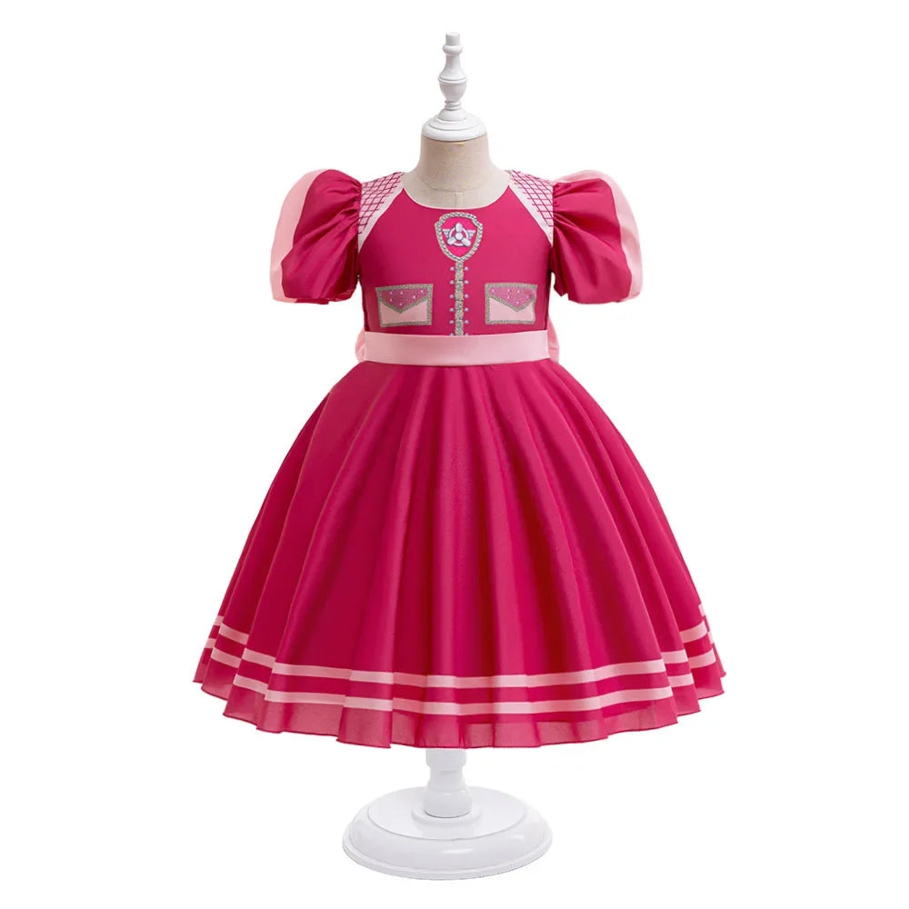 Cartoon Dog Printed Cosplay Costume Girls Dress Skye Princess Birthday Party Performance Dresses Girl Carnival Halloween Clothe