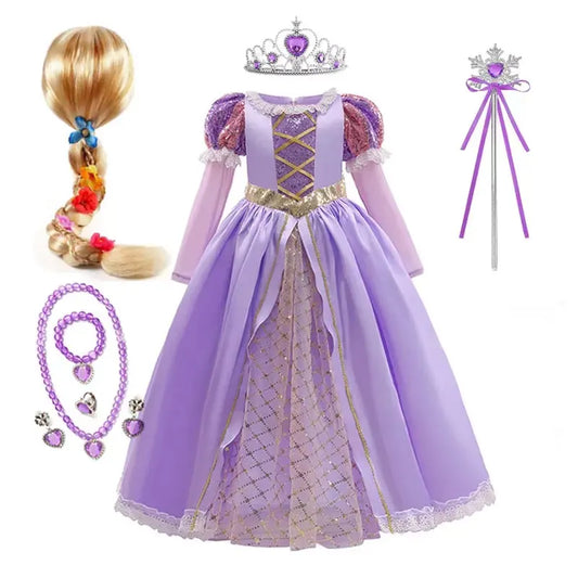 Princess Dress for Girls Tangled Cosplay Costume Kids Halloween Christmas Carnival Birthday Party Fancy Clothes
