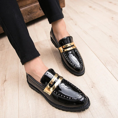 Fashion Classic Thick Sole Men's Penny Loafers Slip-On Business Dress Shoes Gentleman Metal Buckle Formal Black Shoes