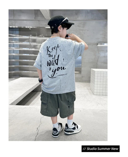 Summer Suit for Boy with Shorts Two Piece Clothing Set Kids Child Cotton Top and Bottom Clothes Set Casual Outfit Tracksuit 5-14