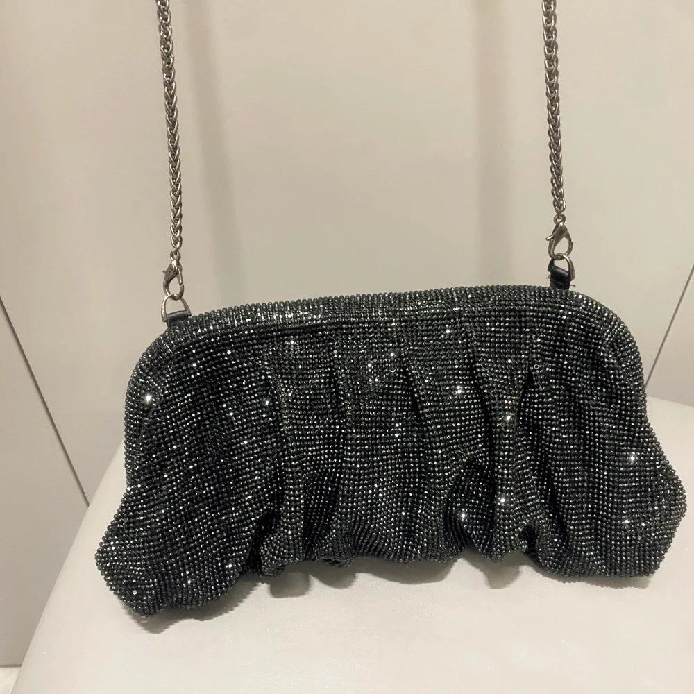 Shiny Handle Rhinestones Handmade Evening Clutch Bags New Folds Purses And Handbags Luxury Designer Wedding Party High Quality