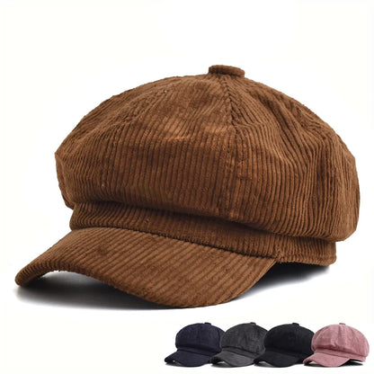 Vintage English Newsboy Cap - Women's Octagonal Beret | Baker Boy Hat for Autumn & Winter