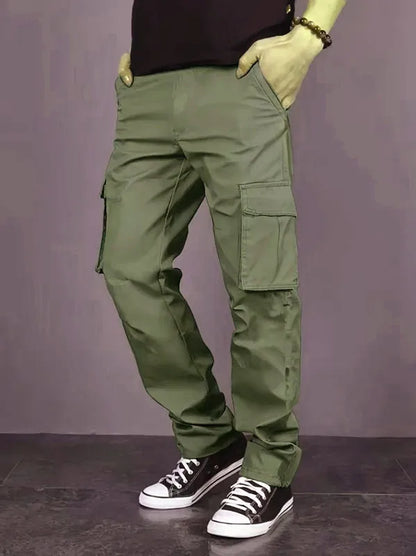 Men's casual multi pocket work pants with loose fit and drawstring waistband suitable for hikingfishingand outdoor exploration