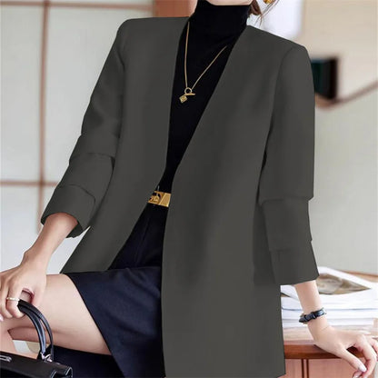 Fashionable Versatile Spring Autumn Women's Blazer Jacket Korean Style Street Style Long Sleeve Suit Coat Pure Color Commute...