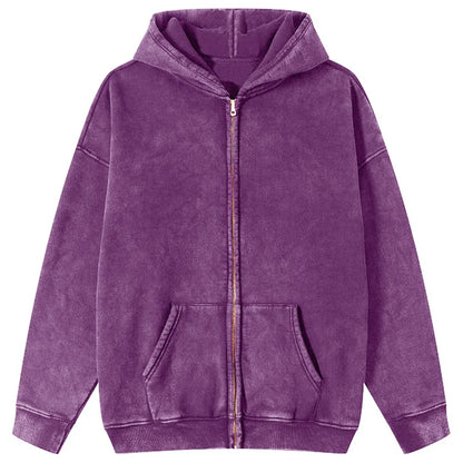 Autumn  Solid Color 100% Cotton Women Washed Hoodie Sport Casual Zipper Hoody Y2K Jogging Streetwear Harajuku Soft Hoodies