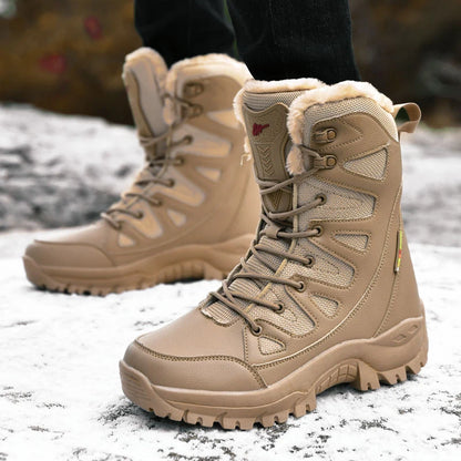 New Warm Plush Snow Boots Men Lace Up Casual High Top Men's Boots Waterproof Winter Boots Anti-Slip Ankle Boots Army Work Boots