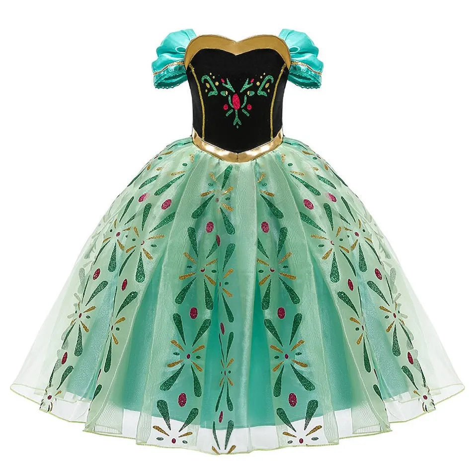 2026 Kid Elsa Anna Costume Girl Birthday Floral Dress Children Snow Queen Performance Fantasy Princess Evening Halloween Costume