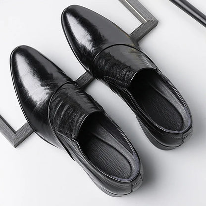 2026 New Low-heeled Business Shoes for Men Black Spring Summer Leather Shoes Male Fashion Casual Dress Shoe Man