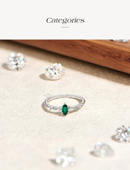 S925 Silver Stackable Zircon Ring Inlaid With 3*6mm Marquise Cut Lab Zambian Emerald ForWomen Daily Wear Trendy Jewelry