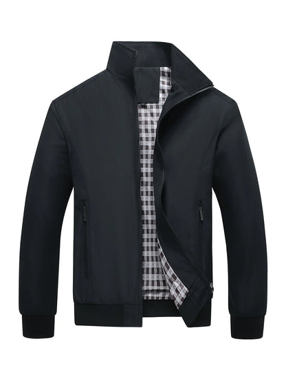 Men's Classic Design Sports Jacket, Casual Baseball Collar Zipper, Spring and Autumn Solid Color, Fashionable Daily Wear Jacket