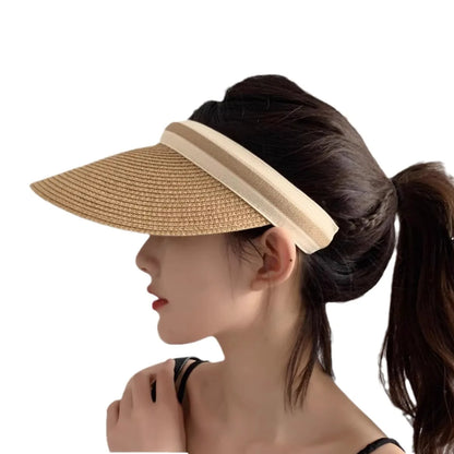 Women Summer Empty Top Sun Hat Female Outdoor Visor Cap Casual Shade Hat Straw Wide Large Brim Beach Sunhat Lady