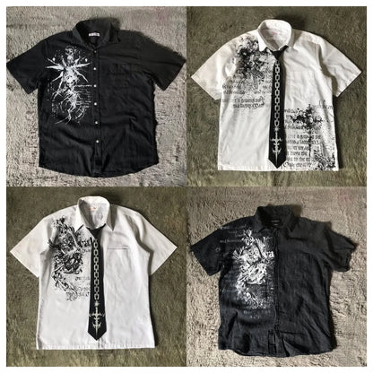 Mens Gothic Style Black White Graphic Text Print Casual Basic T Shirt Street Urban Summer Teen Youth Short Sleeve Comfortable