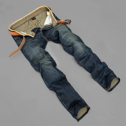 Men Jeans Retro Nostalgic Long Pants Casual Versatile Denim Pants Fashionable and Trendy Brand Washed Straight Leg Distressed
