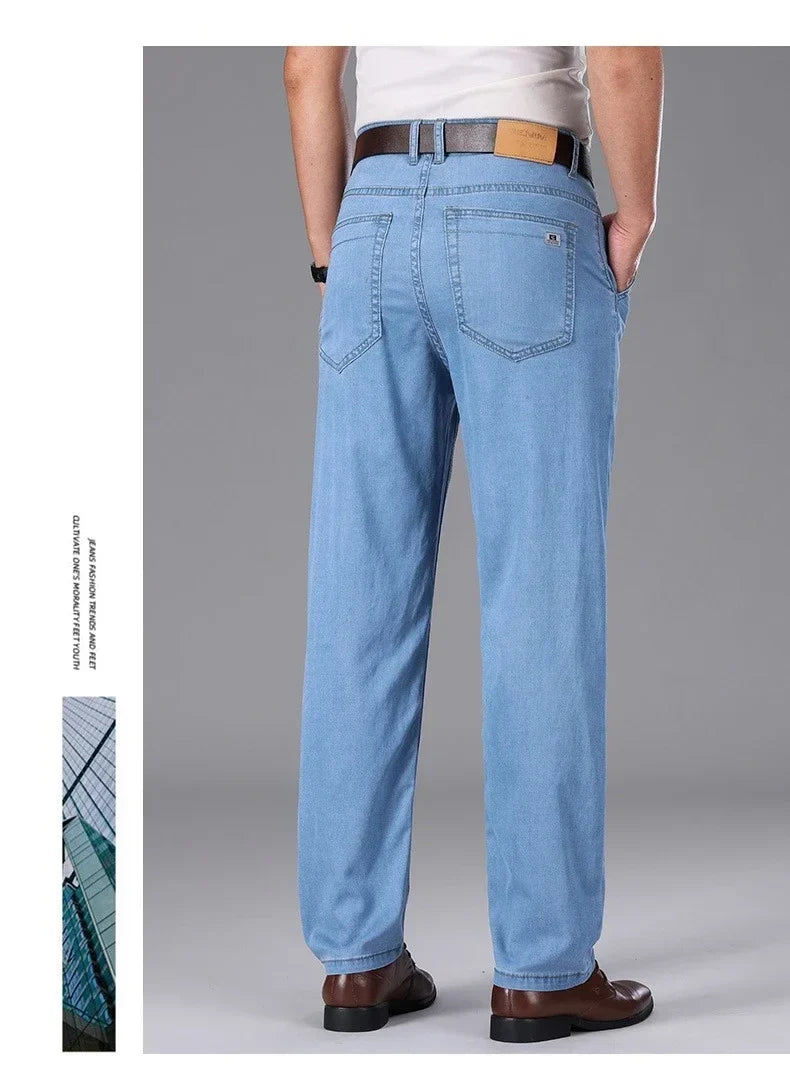 Business Lyocell Jeans Men Summer New Thin Fashion Straight Breathable Brand Pants Male Slim Comfortable  Denim Trousers
