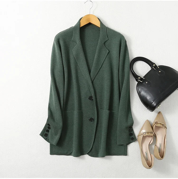Women Blazer Cashmere Silk Blends Solid Colors Camel Long Sleeve Buttons Down Fashion Jacket Coat  Winter Warm XL XXL LY051