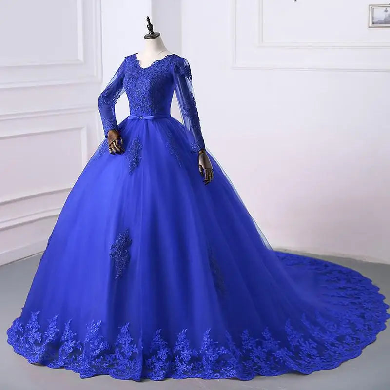 Best Selling 2024 Long Sleeve V Neck Lace Wedding Dress 2026 Vintage Bride Bridal Ball Gown Modest Wedding Dresses  Customized