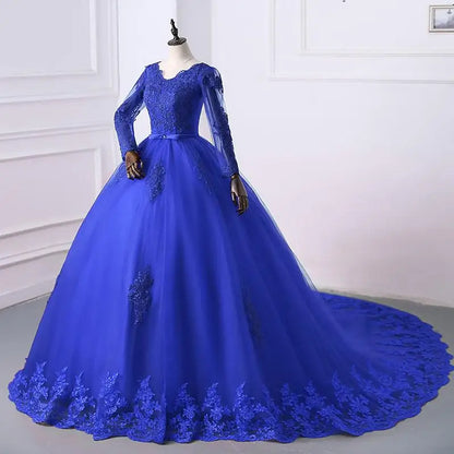 Best Selling 2024 Long Sleeve V Neck Lace Wedding Dress 2026 Vintage Bride Bridal Ball Gown Modest Wedding Dresses  Customized