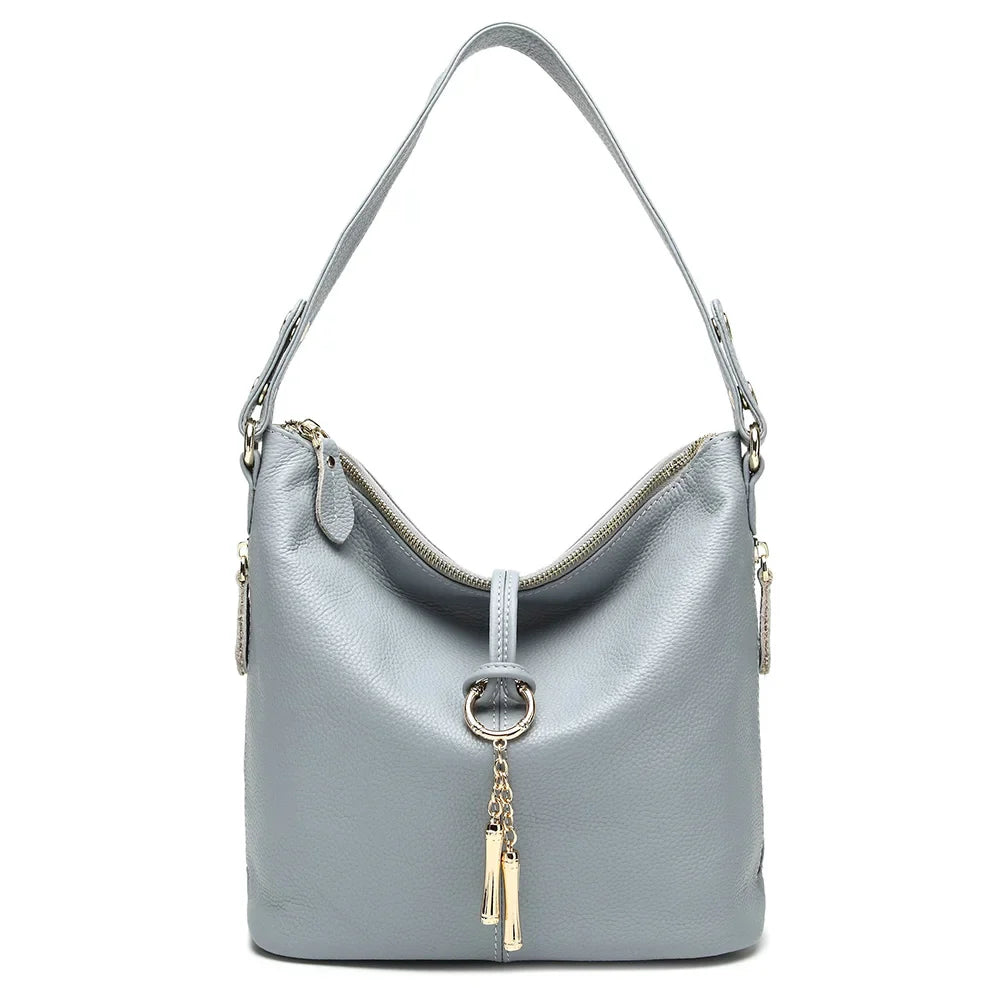 Elegant Women Red Leather Handbag 100% Genuine Leather Lady Hobo Bag Charming Ring Medium Shoulder Bag Bright Yellow Bags
