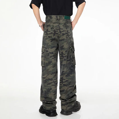 Tall Pants for Slim Thin Skinny Men Y2K Straight Wide Leg Cotton Cargo Pants Camouflage Extra Long Length Trouser Male Vintage