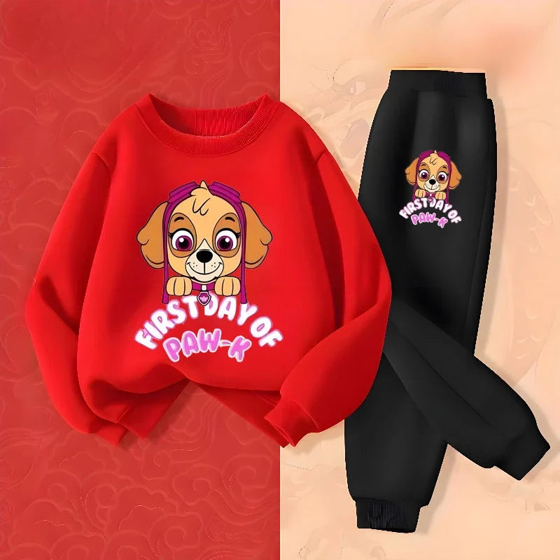 Girls' Casual Pullover Long Pants Two Piece Sets Cartoon Printed Kids Hoodies Set Children's Breathable Sweatsuit