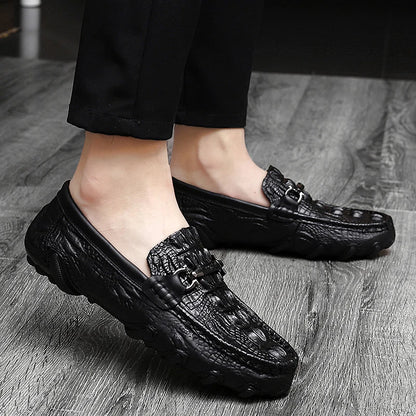 Luxury New Genuine Leather Men Shoes Thick Bottom Crocodile Style Moccasins Mens Loafers Fashion Male Flat Classic Driving Shoes