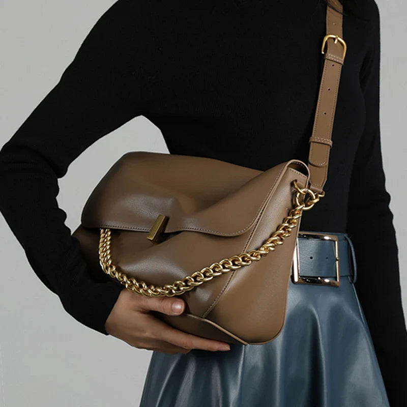 Genuine Leather Large Chain Shoulder For Women 2026 Luxury Designer Office Messenger Bags Satchel Cow Ladies Handbags