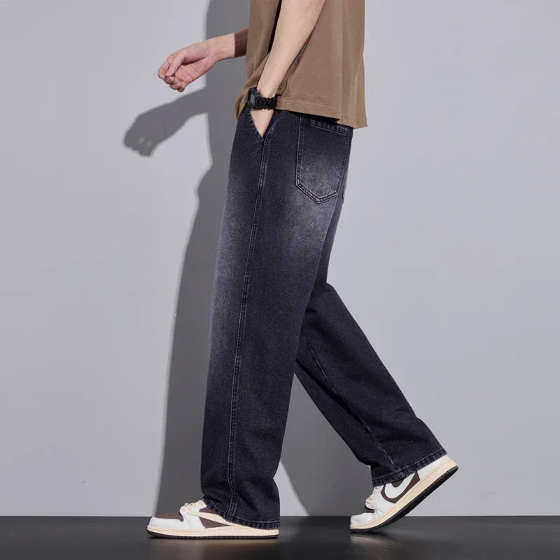 Men's Clothing Wide-leg Pants Baggy Jeans Streetwear Straight Fashion Denim Trousers Y2k Vintage Washed Elastic Waist Man Pants