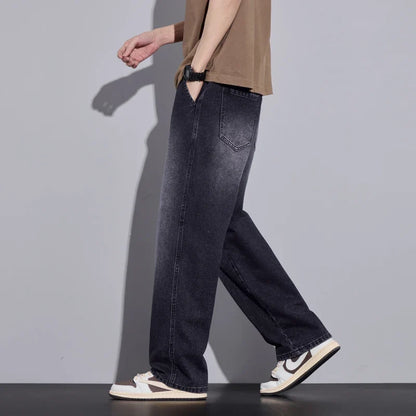 Men's Clothing Wide-leg Pants Baggy Jeans Streetwear Straight Fashion Denim Trousers Y2k Vintage Washed Elastic Waist Man Pants
