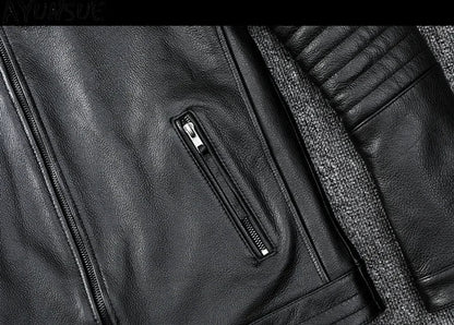 Mens Leather Jacket Autumn Men Clothing Handsome Motorcycle Jackets Two Colors Short Coats Kurtka Męska Skórzana Slim