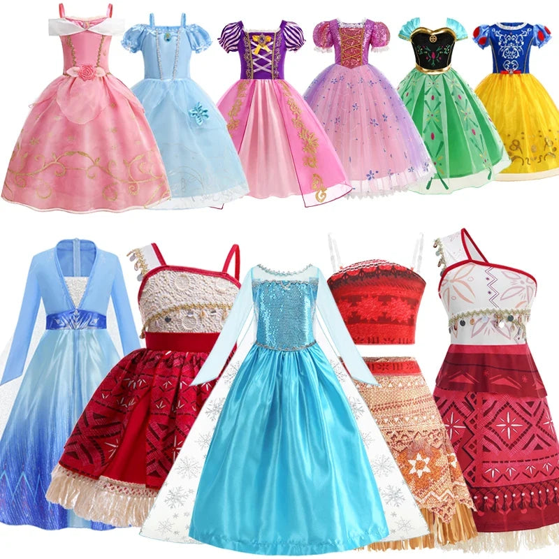 Girls Costume Sleeping Beauty Aurora Princess Party Rapunzel Halloween Snow White Cosplay Costume Kid Cinderella Dress up