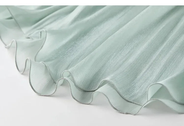 Women's Gray Elegant Skirt 2026 Summer Elastic Waist Sheen Flowy A Line Long Skirt for Woman Ladies Clothes 162QG4909
