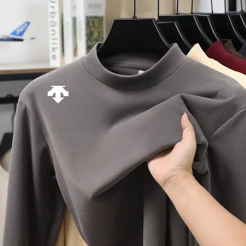 luxury quality man long-sleeved t-shirt mock neck solid color printing warm spring new long sleeves sports fashion mens clothing