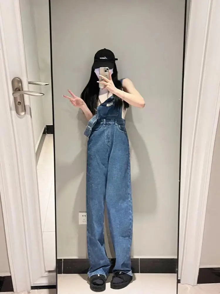 Plus Size Women's High Waist Overalls Denim Utili Pants Straight Leg Spring Autumn New Sle Loose Slimming Versatile Onesie