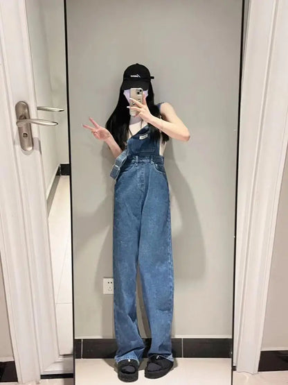 Plus Size Women's High Waist Overalls Denim Utili Pants Straight Leg Spring Autumn New Sle Loose Slimming Versatile Onesie