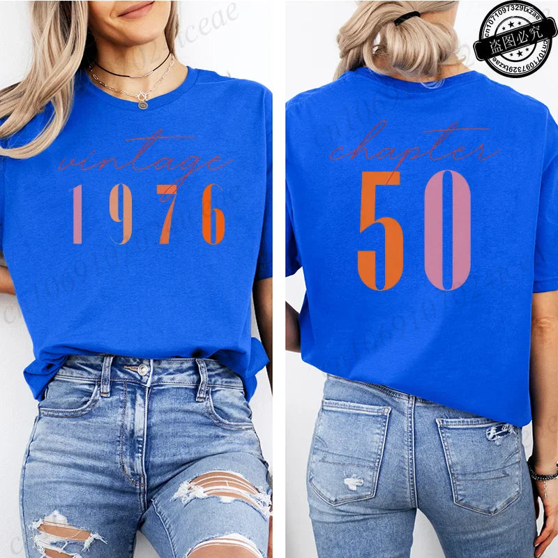 Fashion Women's T Shirts Clothing Vintage 50th Birthday Women Aesthetic T-shirts Classic 1976 Graphic 50 Bday Casual Tee Shirts