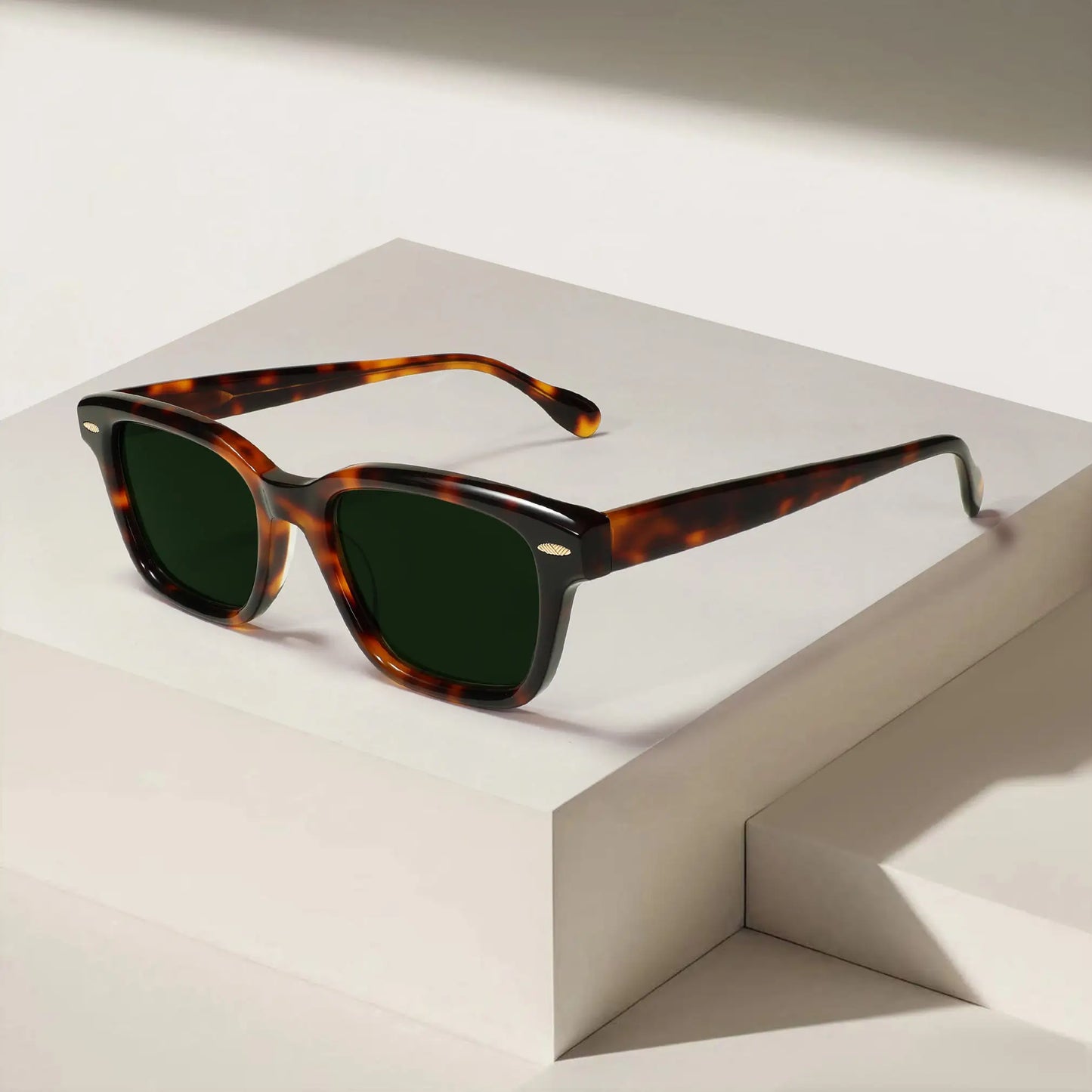 Tortoise Acetate Sunglasses Vintage Rivet G15 UV400 Non Polarized Rectangle Frame Unisex High Quality Sun Glasses