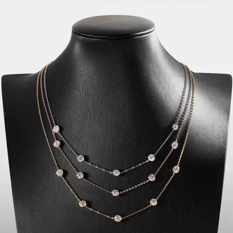 D VVS1 Moissanite Necklace for Women Sterling Silver with GRA Clavicle Chain Plated 18K White Gold Wedding Fine Jewelry
