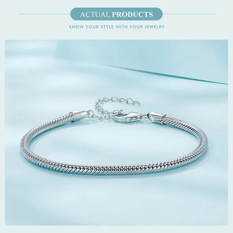 Original 925 Sterling Silver Basic Bracelet Lobster Clip Snake Chains Infinite Love Clasp DIY Jewelry Beads for Women Gift