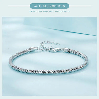 Original 925 Sterling Silver Basic Bracelet Lobster Clip Snake Chains Infinite Love Clasp DIY Jewelry Beads for Women Gift