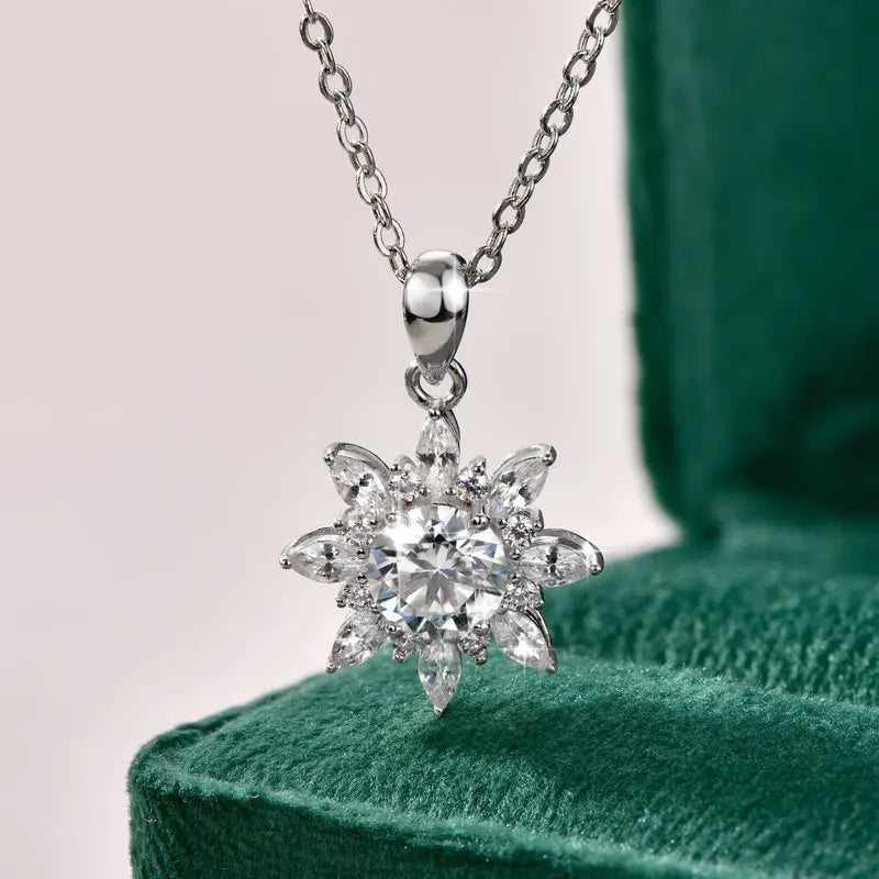 GRA Certified 6.5mm Round Moissanite Delicate Snowflake Pendant Necklace for Women 14K Gold Filled Fine Jewelry Gifts
