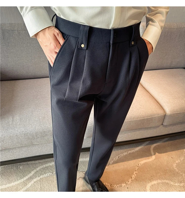 Autumn Winter Thicken Elastic Waist Casual Warm Pants Men High Quality Fashion Slim Social Party Dress Trousers Men's Clothing
