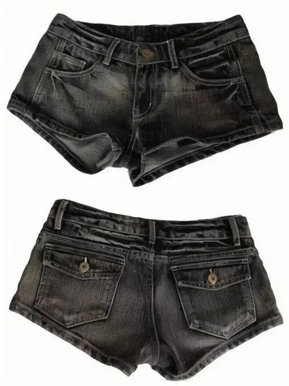 Y2K American Retro Harajuku Women Wash Denim Shorts Pocket Punk Fashion Grey Hot Girl Sexy Slim Fashion Vintage Low Waist Shorts