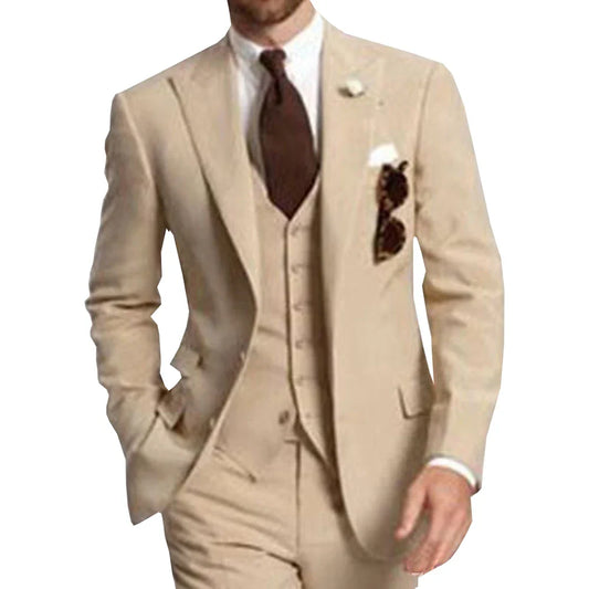 Business Party Best Men wedding Suit Peaked Lapel Two Button Custom Made Wedding Groom Tuxedos Jacket Pants Vest