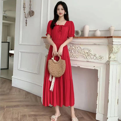 Summer New Cotton Silk Floral Print Maxi Dr ort Sve Beachwear High Waist Young Women's Large Skirt Swing Dr