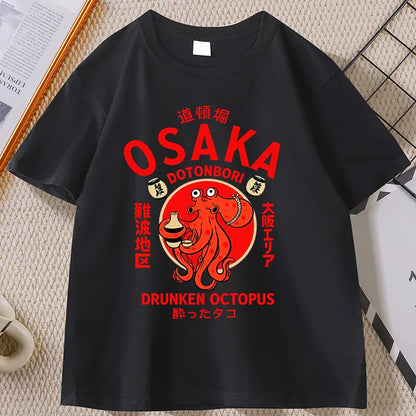 Japanese Style T-shirt drunken octopus Osaka Tshirt Seafood Men Women Graphic Tee Cotton Printed Short Sleeve T Shirt Streetwear